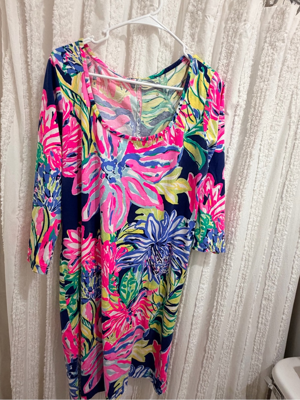 Lilly Pulitzer Navy Floral Midi Dress with Pink & Blue Print
